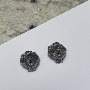 Signed Lisner Clip On Earrings Silver Tone - Lion Head